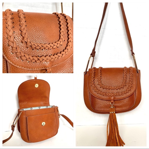 Moda Luxe Handbags - “Nora” Leather Tassel Braided Flap Crossbody Bag